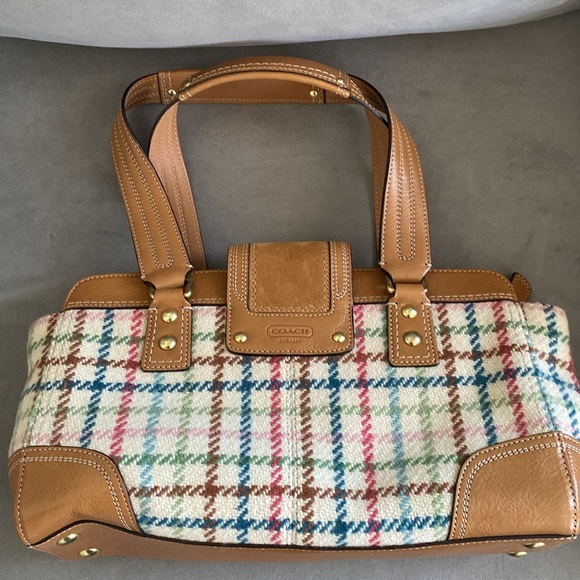 Vintage Coach Tattersall Wool Tweed Plaid Handbag (NWT) Multi Color Plaid - Picture 4 of 10